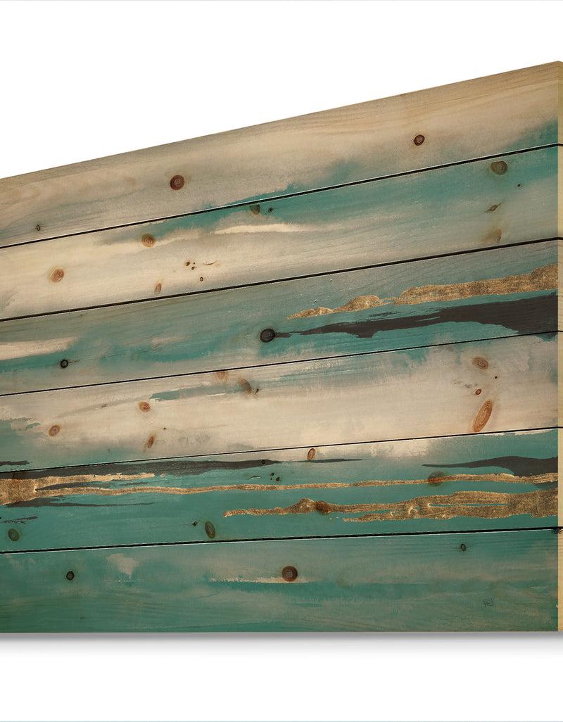 DesignQ Glam Teal Watercolor II - Modern & Contemporary Print On Natural Pine Wood