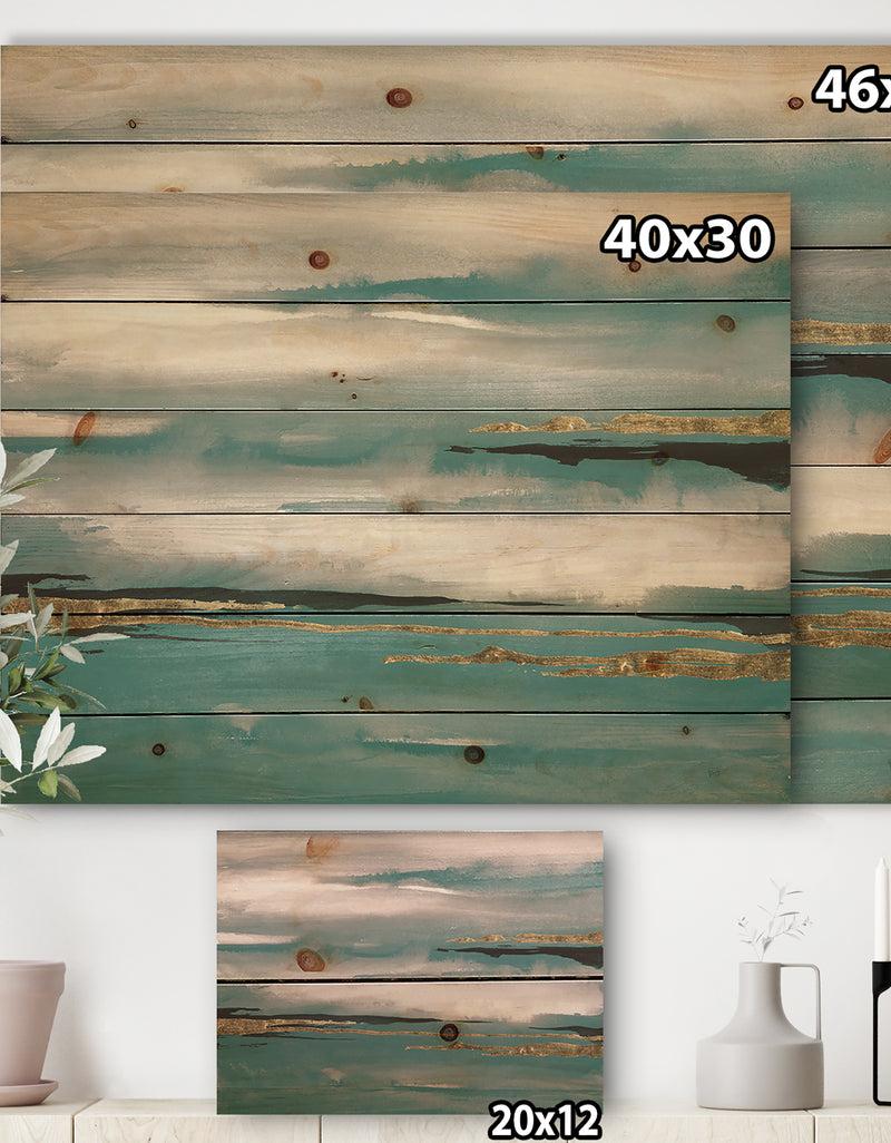 DesignQ Glam Teal Watercolor II - Modern & Contemporary Print On Natural Pine Wood