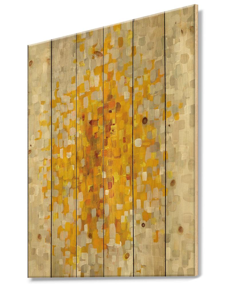 DesignQ Glam Yellow Explosion Blocks - Modern & Transitional Print On Natural Pine Wood