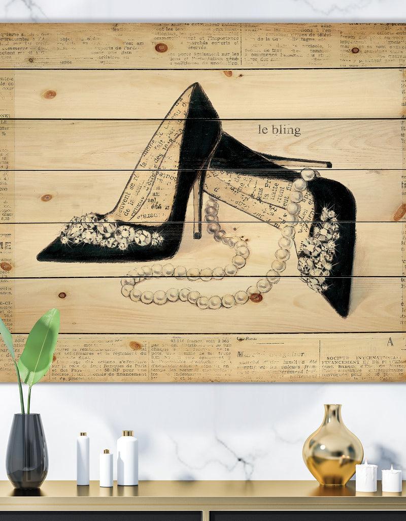 DesignQ Glamorous Black Diamond Stiletto I - Fashion Print on Natural Pine Wood