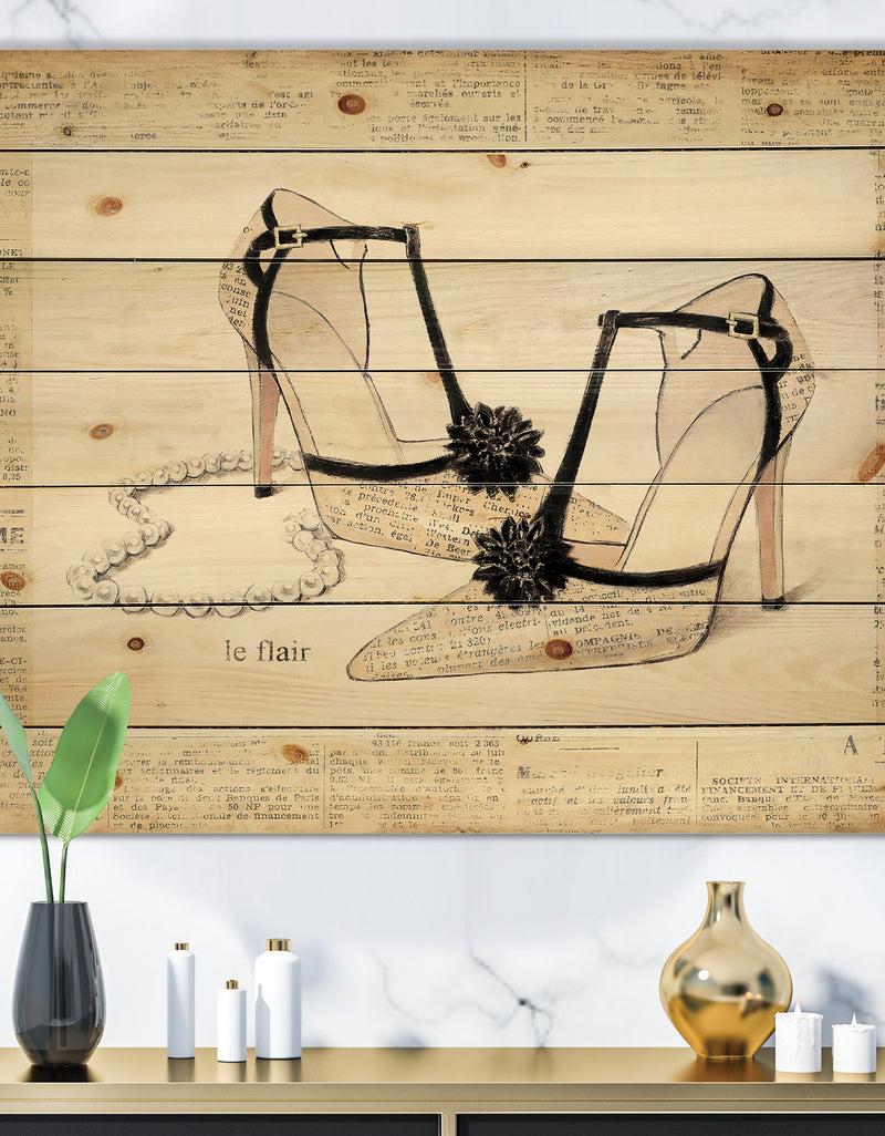 DesignQ Glamorous Black Diamond Stiletto II - Fashion Print on Natural Pine Wood