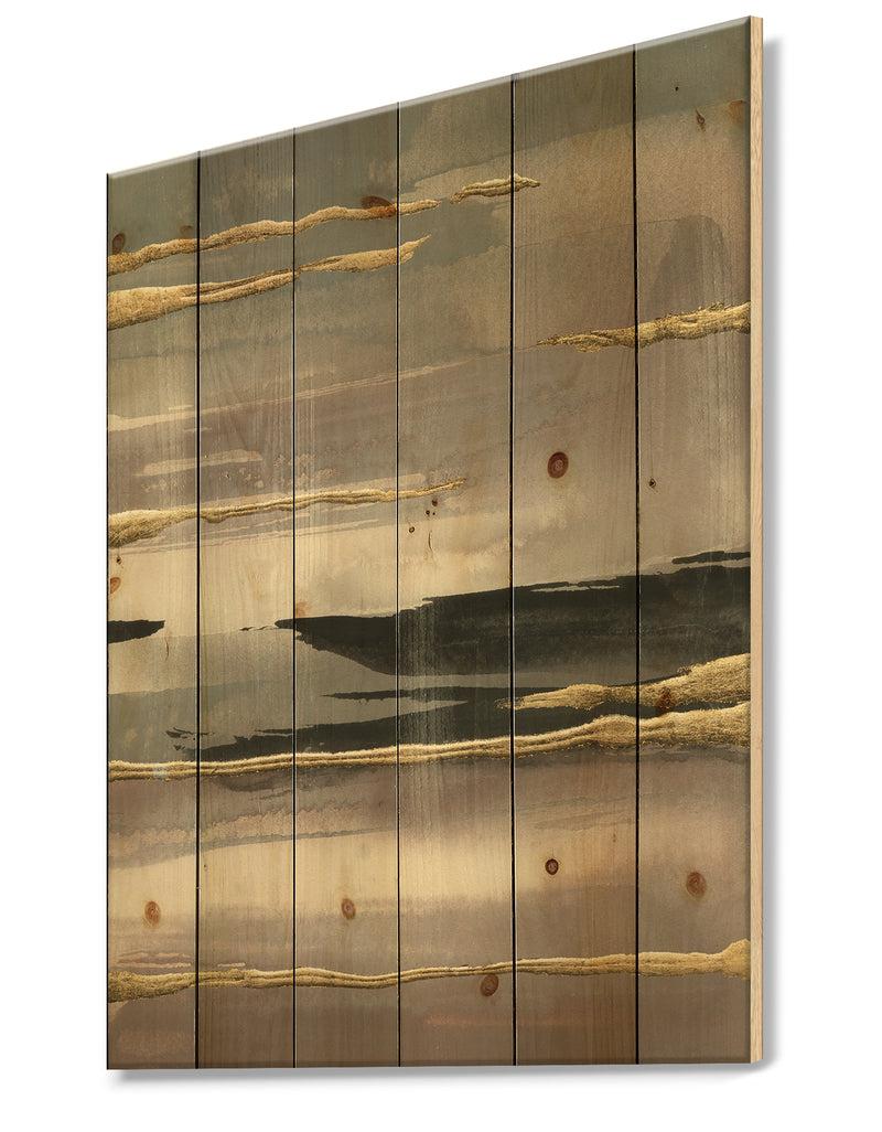 DesignQ Glamorous Morning Fog II - Modern Glam Print On Natural Pine Wood