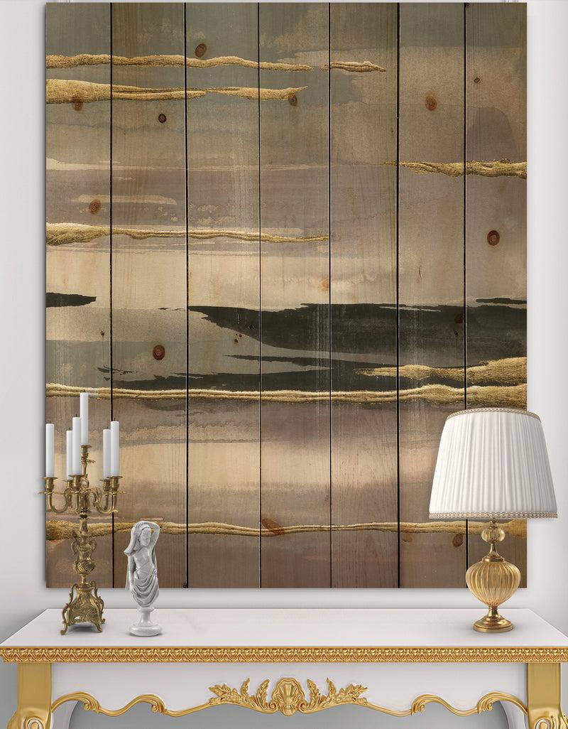 DesignQ Glamorous Morning Fog II - Modern Glam Print on Natural Pine Wood