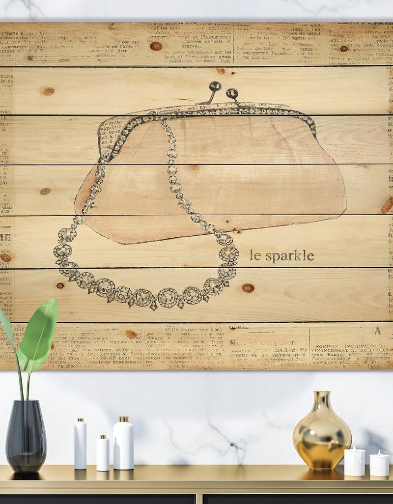DesignQ Glamorous Sparkle Purse I - Fashion Print on Natural Pine Wood