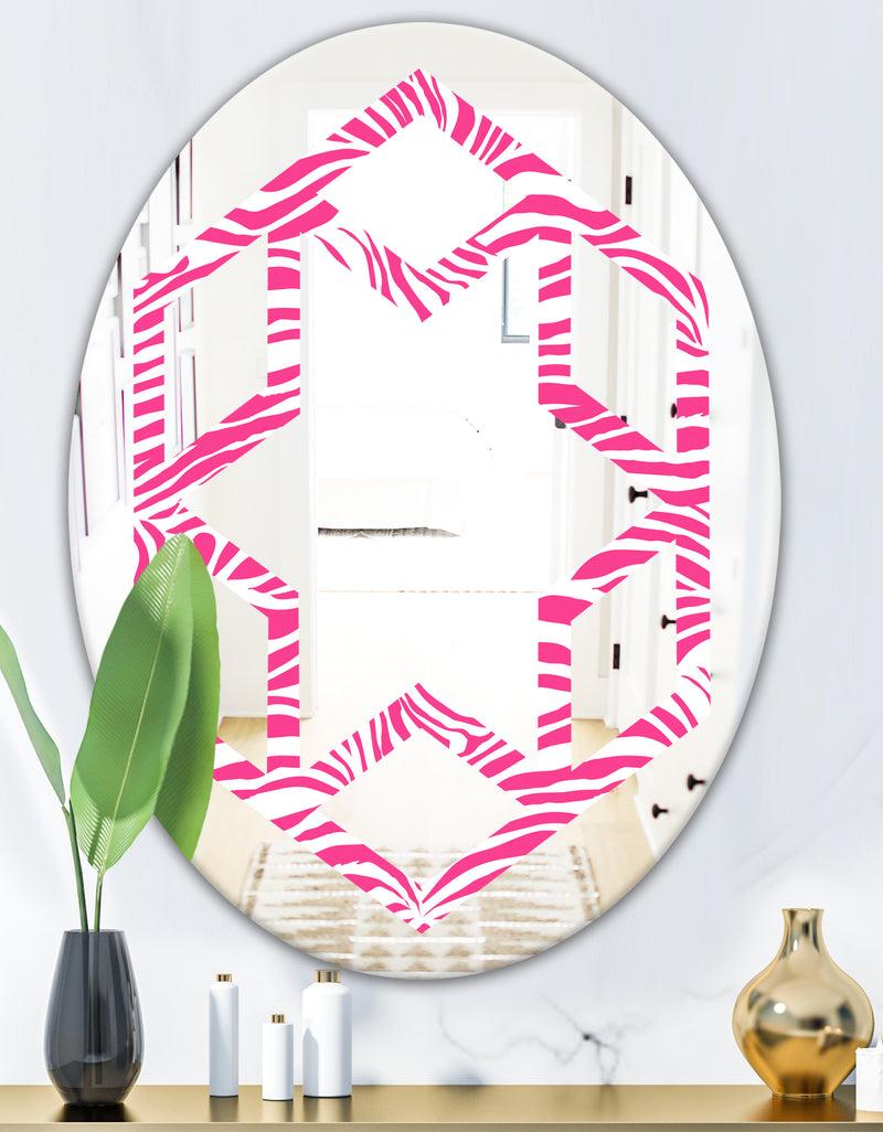 DesignQ Glamour Zebra Animal Pattern - Modern Round Or Oval Wall Mirror - Hexagon Star