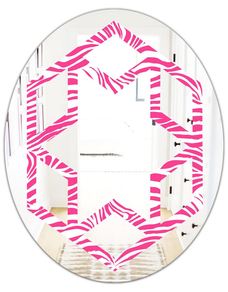 DesignQ Glamour Zebra Animal Pattern - Modern Round Or Oval Wall Mirror - Hexagon Star