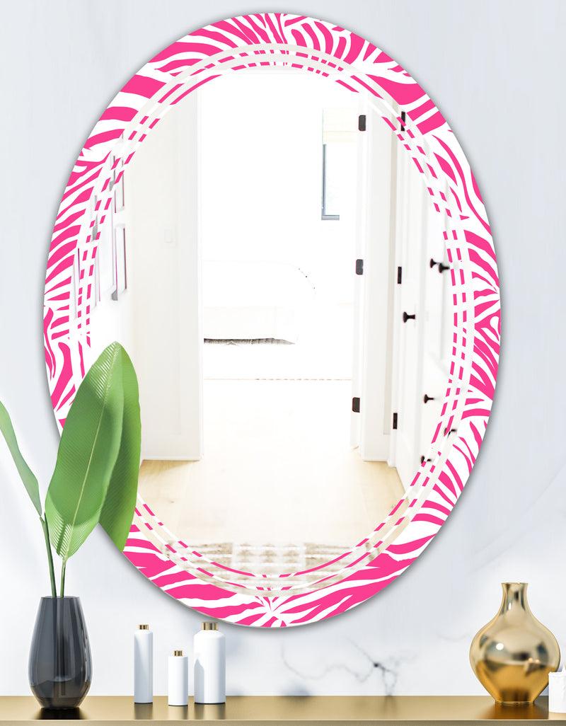 DesignQ Glamour Zebra Animal Pattern - Modern Round Or Oval Wall Mirror - Triple C