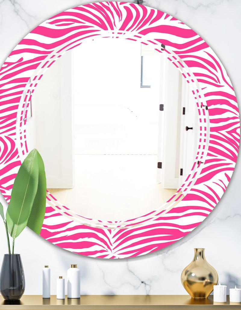DesignQ Glamour Zebra Animal Pattern - Modern Round or Oval Wall Mirror - Triple C