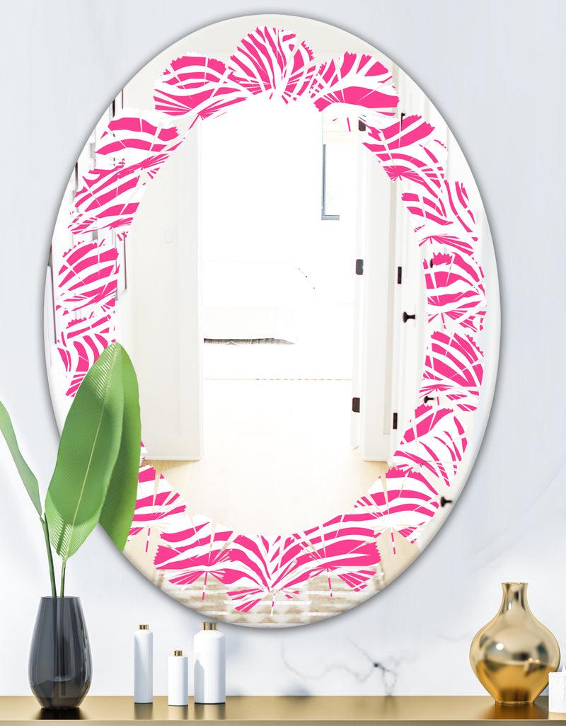 DesignQ Glamour Zebra Animal Pattern - Modern Round Or Oval Wall Mirror - Leaves
