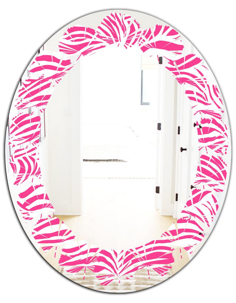 DesignQ Glamour Zebra Animal Pattern - Modern Round Or Oval Wall Mirror - Leaves