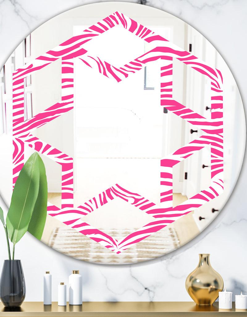 DesignQ Glamour Zebra Animal Pattern - Modern Round or Oval Wall Mirror - Hexagon Star