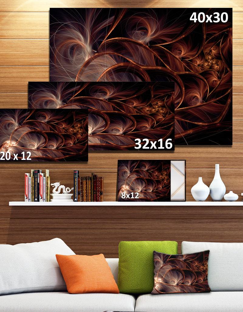 DesignQ Glittering Brown Fractal Flower On Black - Large Floral Canvas Art Print