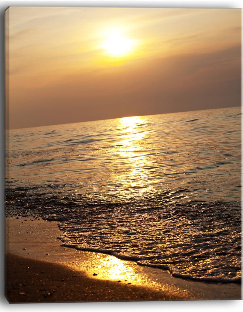 DesignQ Gloomy Beach And Waters At Sunset - Modern Beach Canvas Art Print