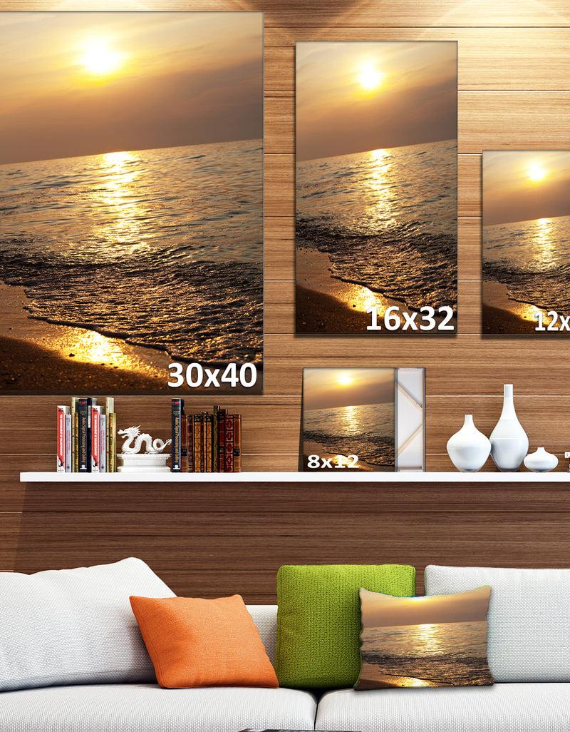 DesignQ Gloomy Beach And Waters At Sunset - Modern Beach Canvas Art Print
