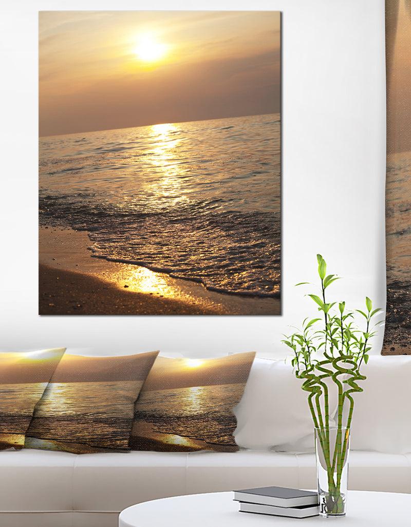 DesignQ Gloomy Beach and Waters at Sunset - Modern Beach Canvas Art Print