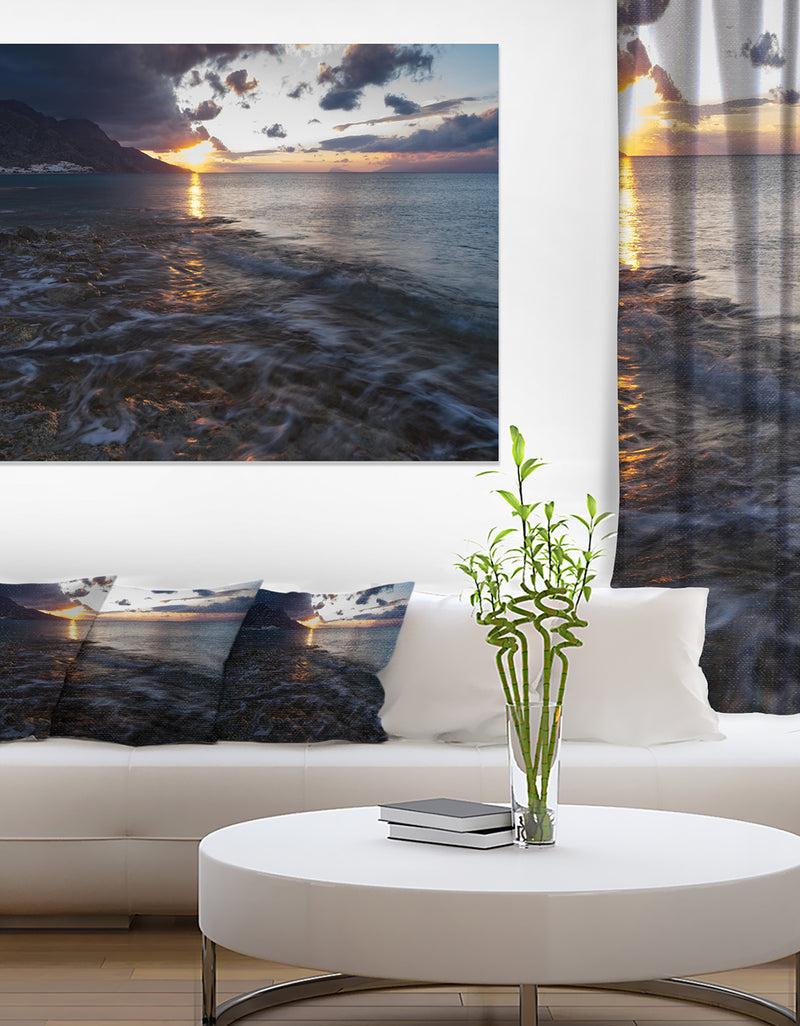 DesignQ Gloomy Sea Coast at Sunrise - Modern Seashore Canvas Art
