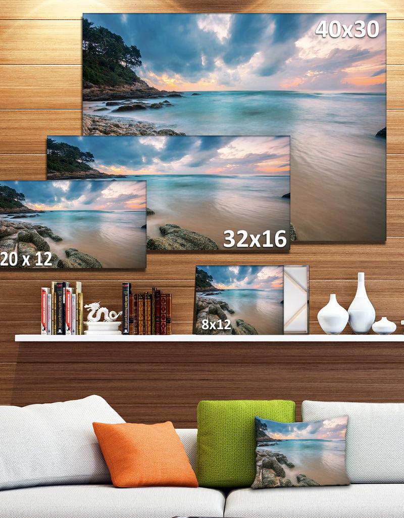 DesignQ Gloomy Tropical Sunset Beach - Extra Large Seascape Art Canvas