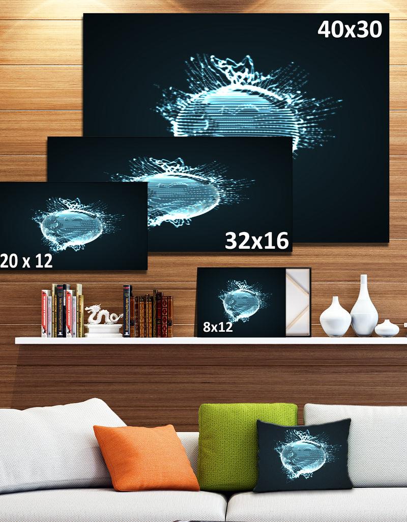 DesignQ Glowing Blue 3D Sphere - Abstract Digital Art Canvas Print