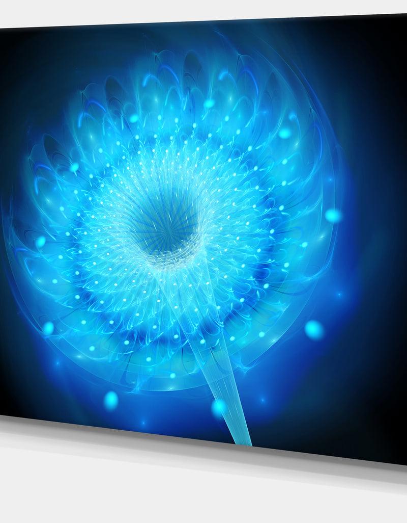 DesignQ Glowing Blue Fractal Flower On Black - Large Floral Canvas Art Print
