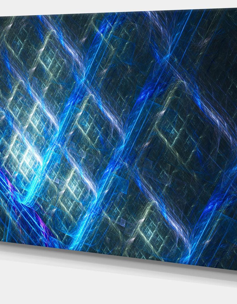 DesignQ Glowing Blue Fractal Grill - Extra Large Abstract Art On Canvas