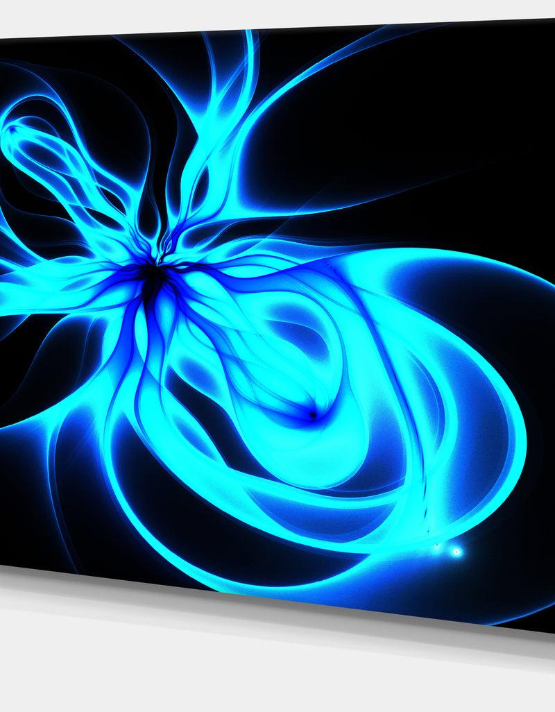 DesignQ Glowing Blue Symmetrical Flower - Abstract Wall Art On Canvas