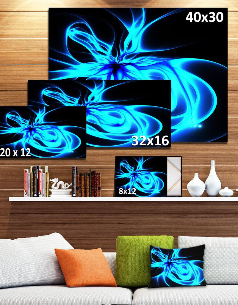 DesignQ Glowing Blue Symmetrical Flower - Abstract Wall Art On Canvas