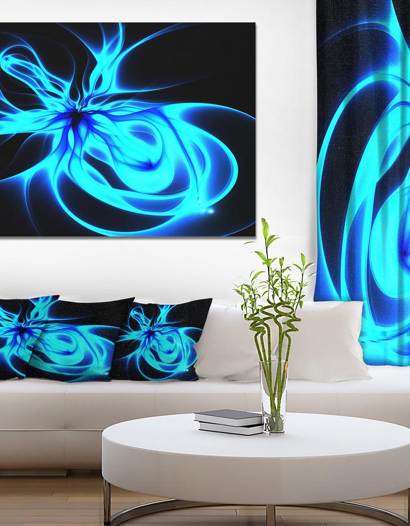 DesignQ Glowing Blue Symmetrical Flower - Abstract Wall Art On Canvas