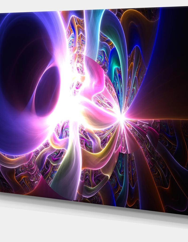 DesignQ Glowing Purple Design On Black - Abstract Wall Art Canvas