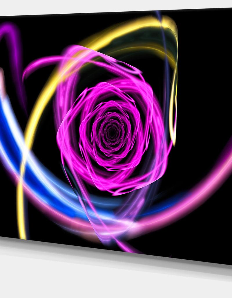 DesignQ Glowing Purple Neon Rose - Floral Wall Art On Canvas