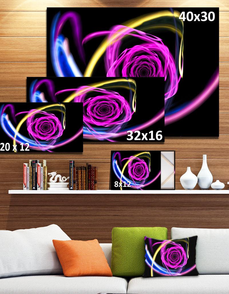 DesignQ Glowing Purple Neon Rose - Floral Wall Art On Canvas