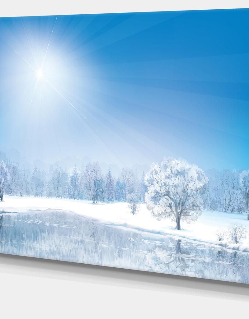 DesignQ Glowing Winter Sun - Landscape Photography Canvas Print