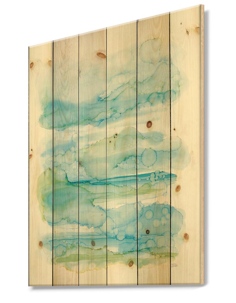 DesignQ Goache Of Abstract Blue And Green - Modern Print On Natural Pine Wood