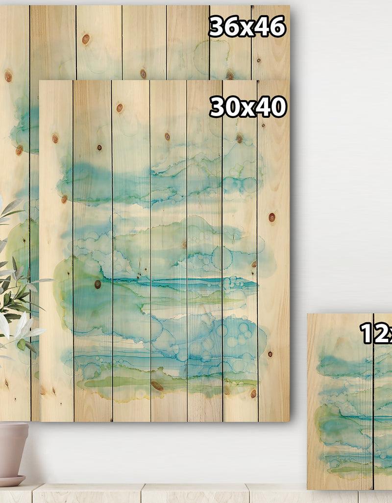 DesignQ Goache Of Abstract Blue And Green - Modern Print On Natural Pine Wood