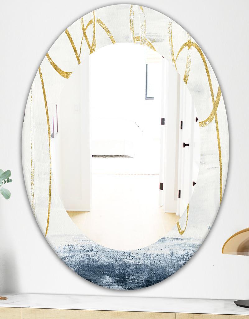 DesignQ Gold Abstract Geometric Shape - Modern Mirror - Oval Or Round Wall Mirror