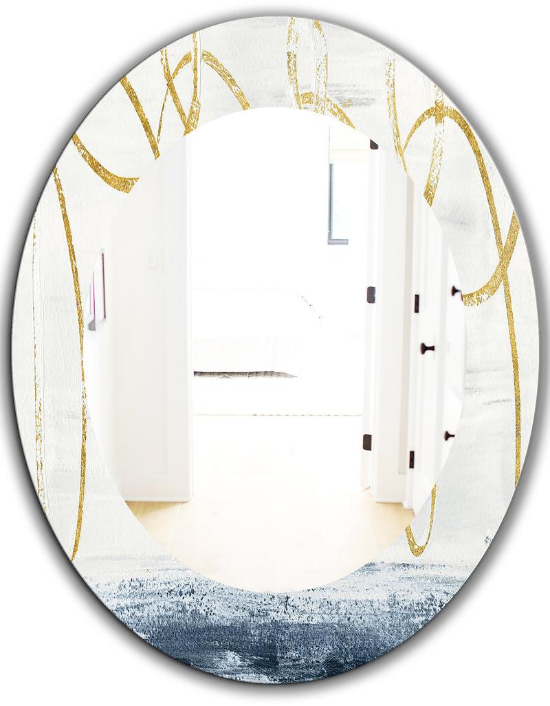 DesignQ Gold Abstract Geometric Shape - Modern Mirror - Oval Or Round Wall Mirror