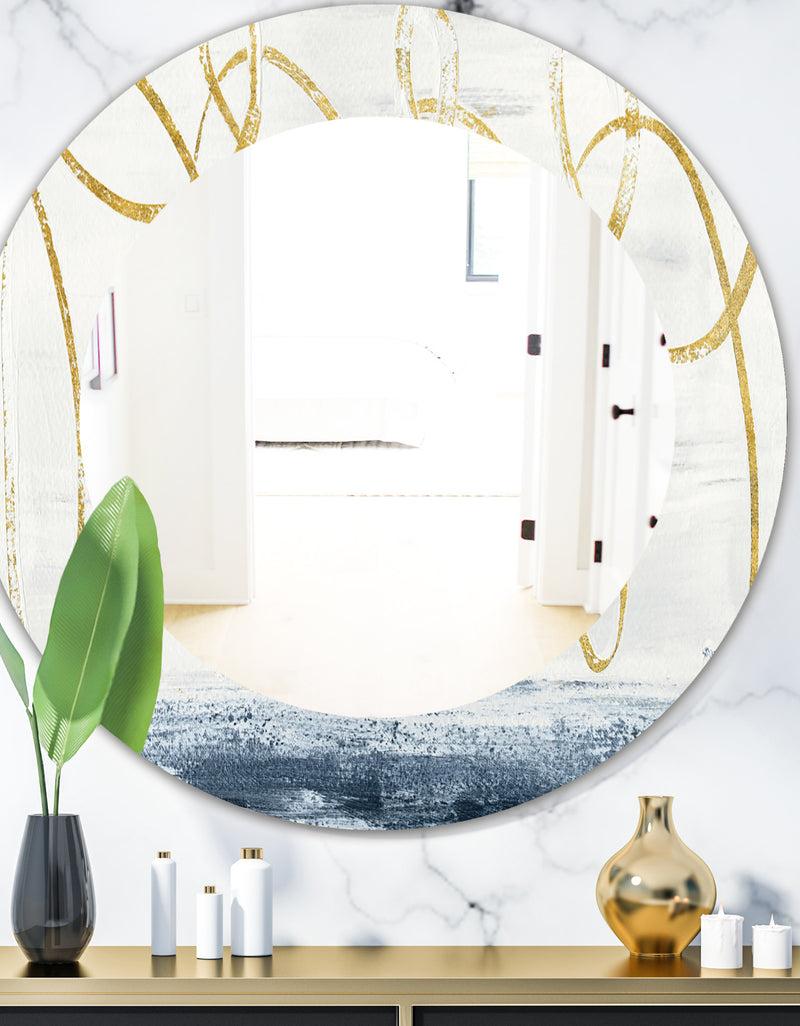 DesignQ Gold Abstract Geometric Shape - Modern Mirror - Oval or Round Wall Mirror