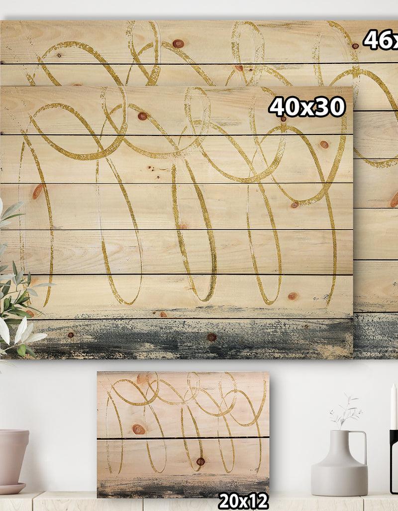 DesignQ Gold Abstract Geometric Shape - Modern Transitional Print On Natural Pine Wood