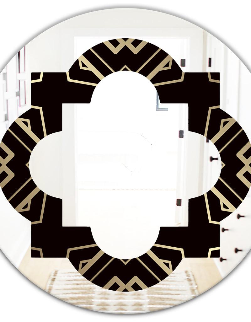 DesignQ Gold And Black Art Deco Pattern - Modern Round Or Oval Wall Mirror - Quatrefoil