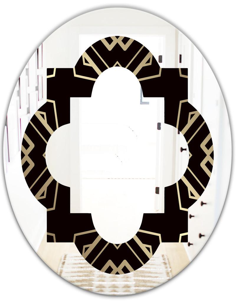 DesignQ Gold And Black Art Deco Pattern - Modern Round Or Oval Wall Mirror - Quatrefoil