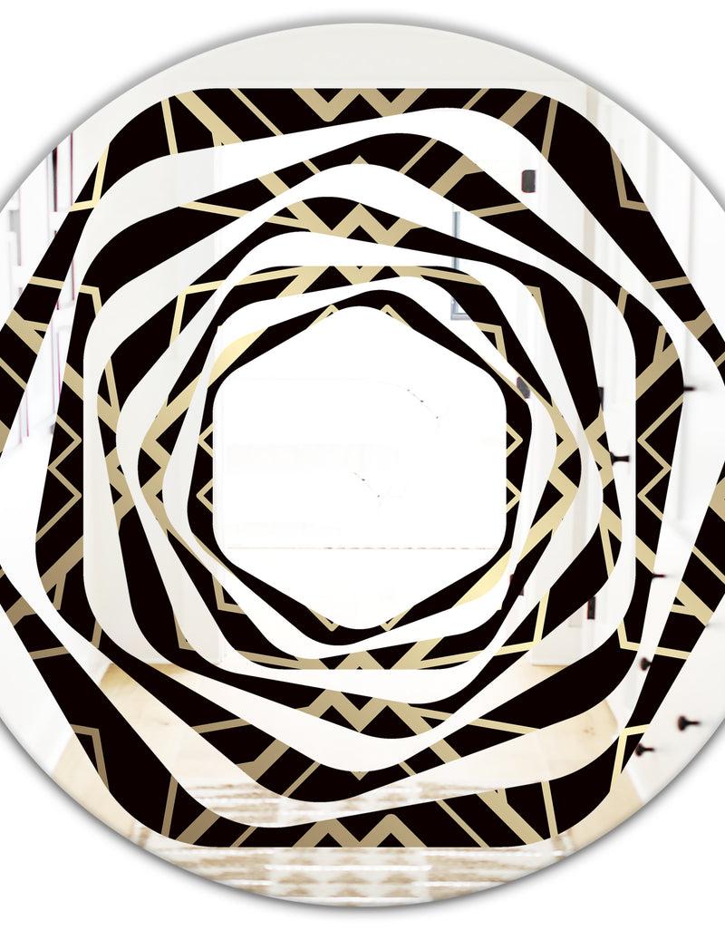 DesignQ Gold And Black Art Deco Pattern - Modern Round Or Oval Wall Mirror - Whirl