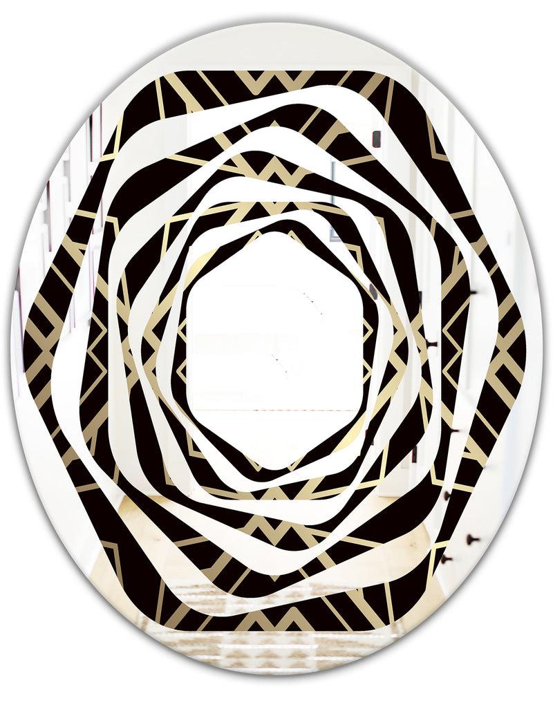DesignQ Gold And Black Art Deco Pattern - Modern Round Or Oval Wall Mirror - Whirl