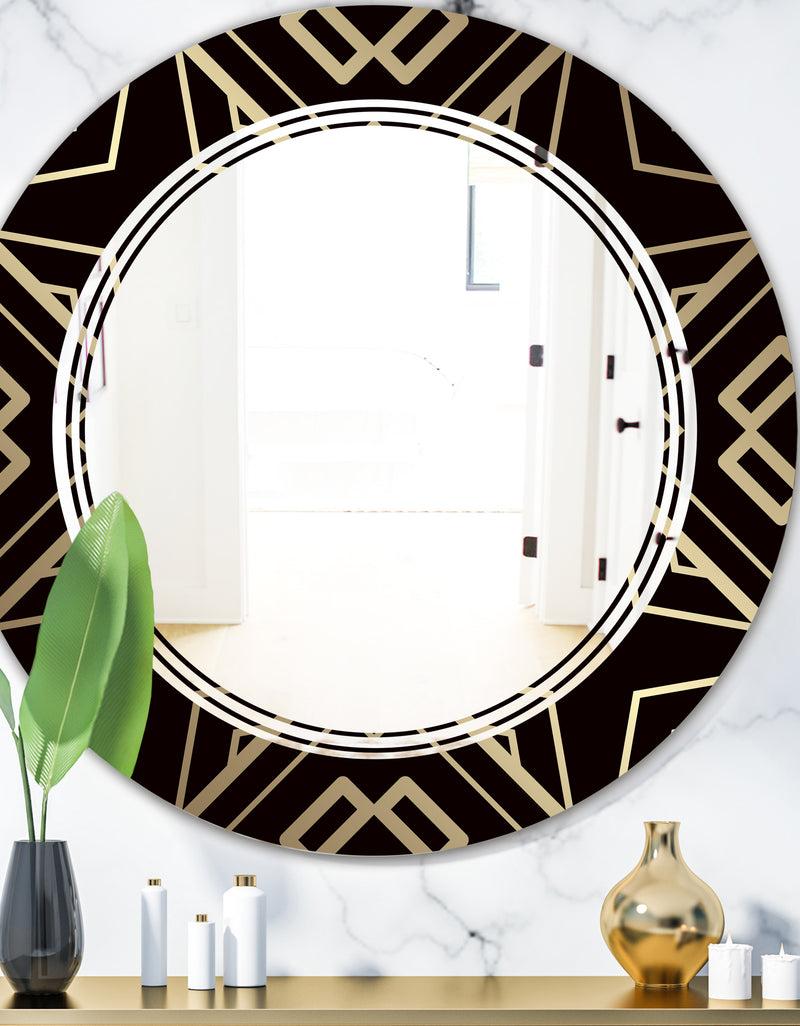 DesignQ Gold and Black Art Deco Pattern - Modern Round or Oval Wall Mirror - Triple C