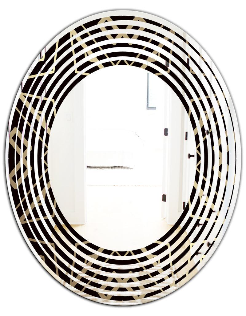 DesignQ Gold And Black Art Deco Pattern - Modern Round Or Oval Wall Mirror - Wave