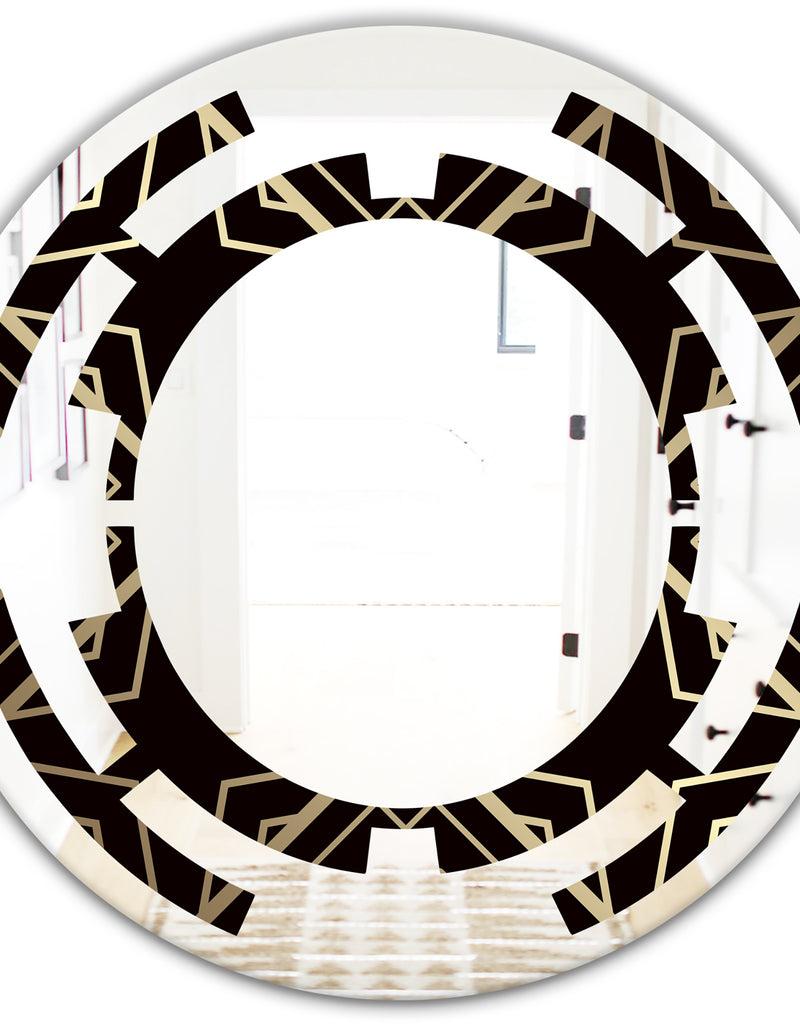 DesignQ Gold And Black Art Deco Pattern - Modern Round Or Oval Wall Mirror - Space