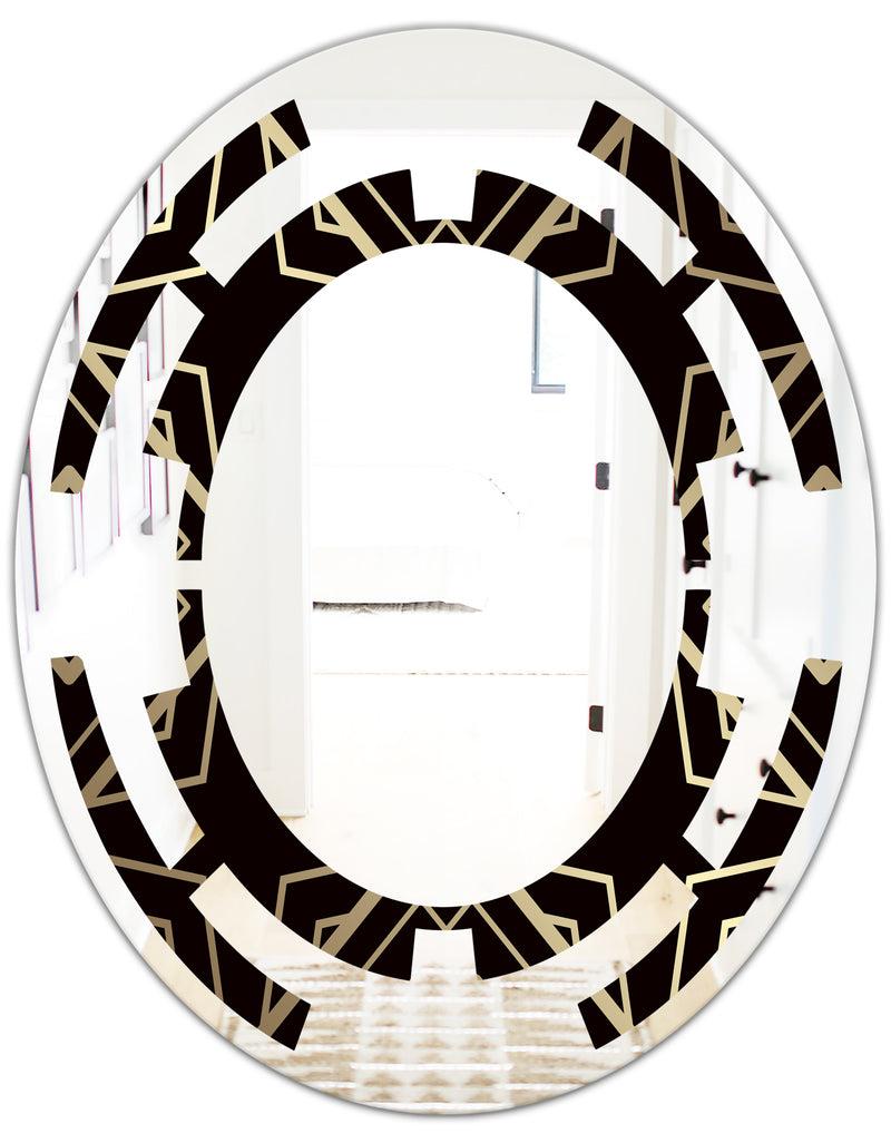 DesignQ Gold And Black Art Deco Pattern - Modern Round Or Oval Wall Mirror - Space