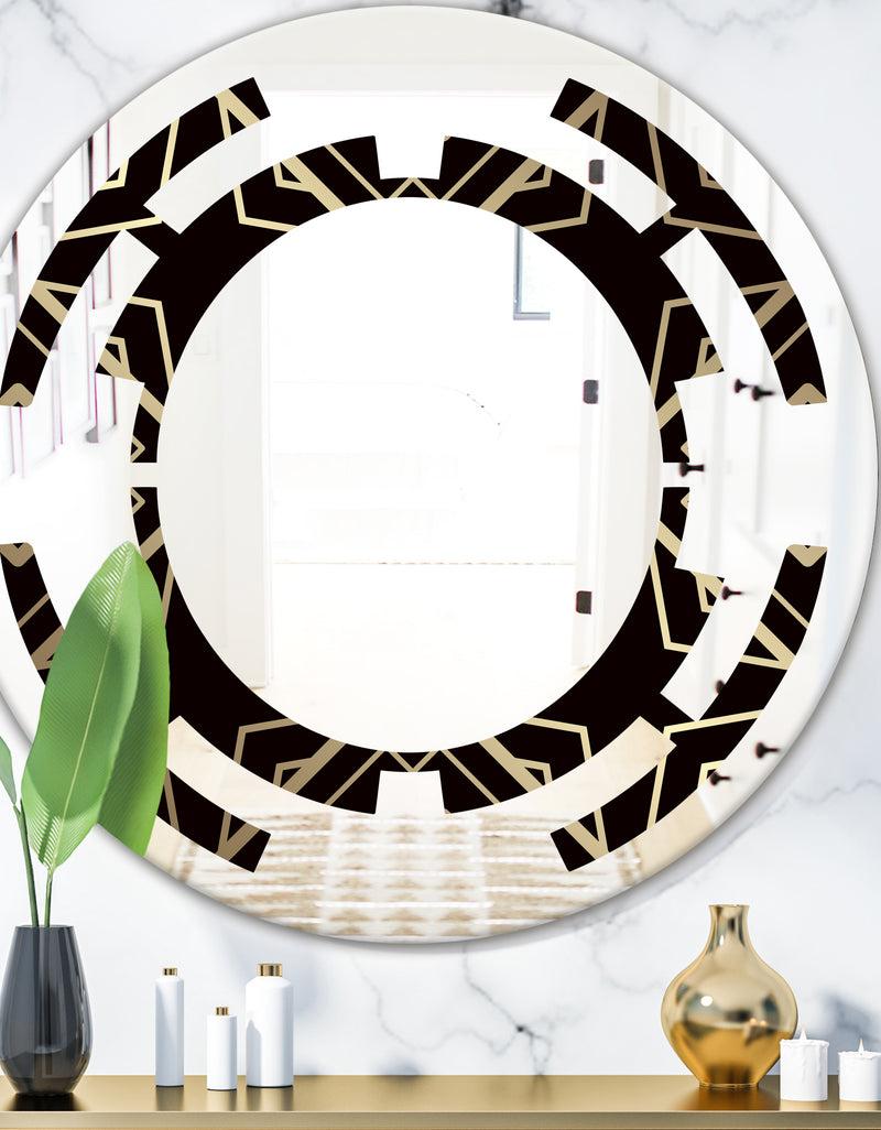 DesignQ Gold and Black Art Deco Pattern - Modern Round or Oval Wall Mirror - Space