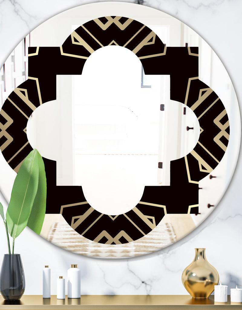DesignQ Gold and Black Art Deco Pattern - Modern Round or Oval Wall Mirror - Quatrefoil