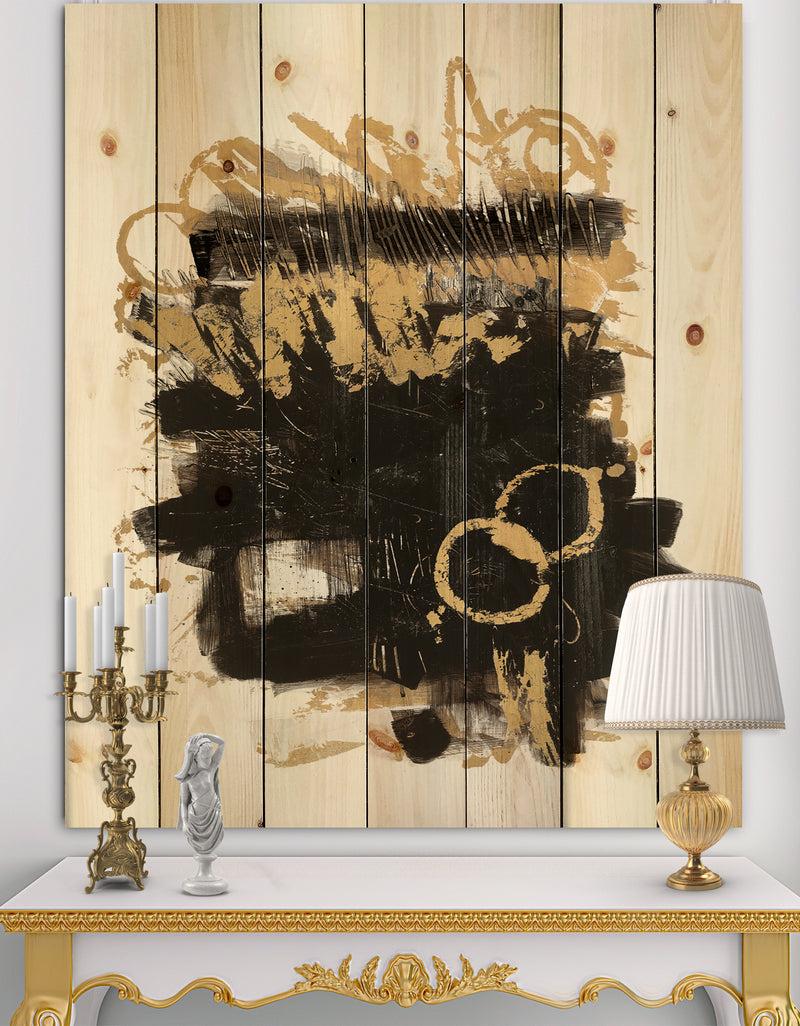 DesignQ Gold and Black drift II - Glam Modern Print on Natural Pine Wood