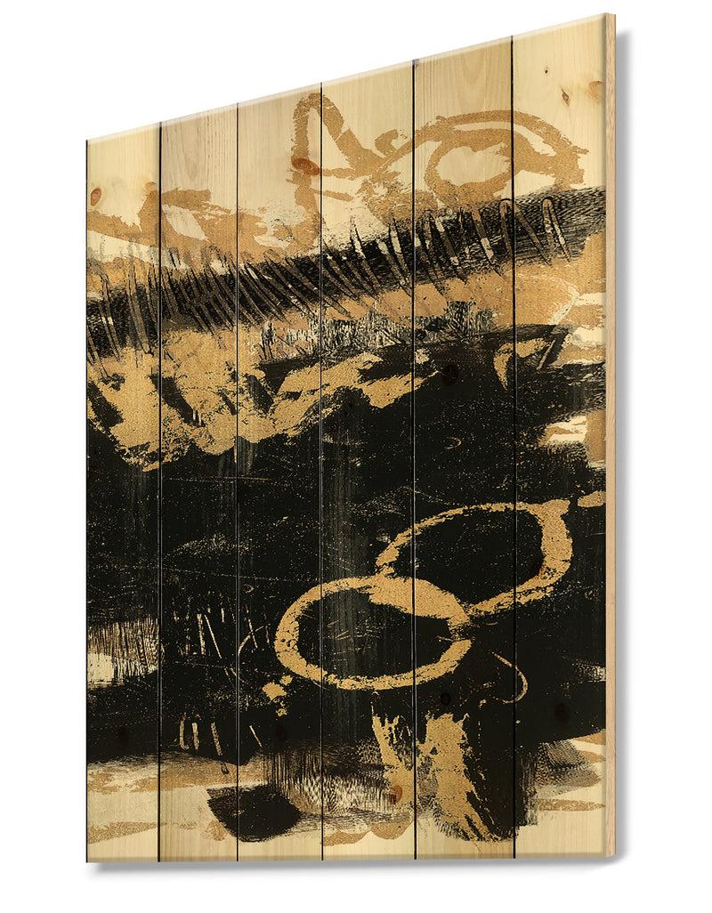 DesignQ Gold And Black Drift III - Modern Glam Print On Natural Pine Wood