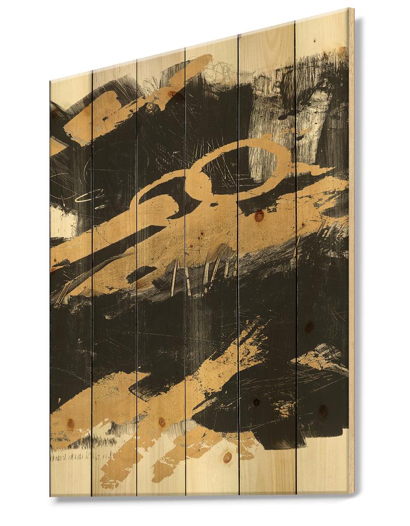 DesignQ Gold And Black Drift IV - Glam Print On Natural Pine Wood